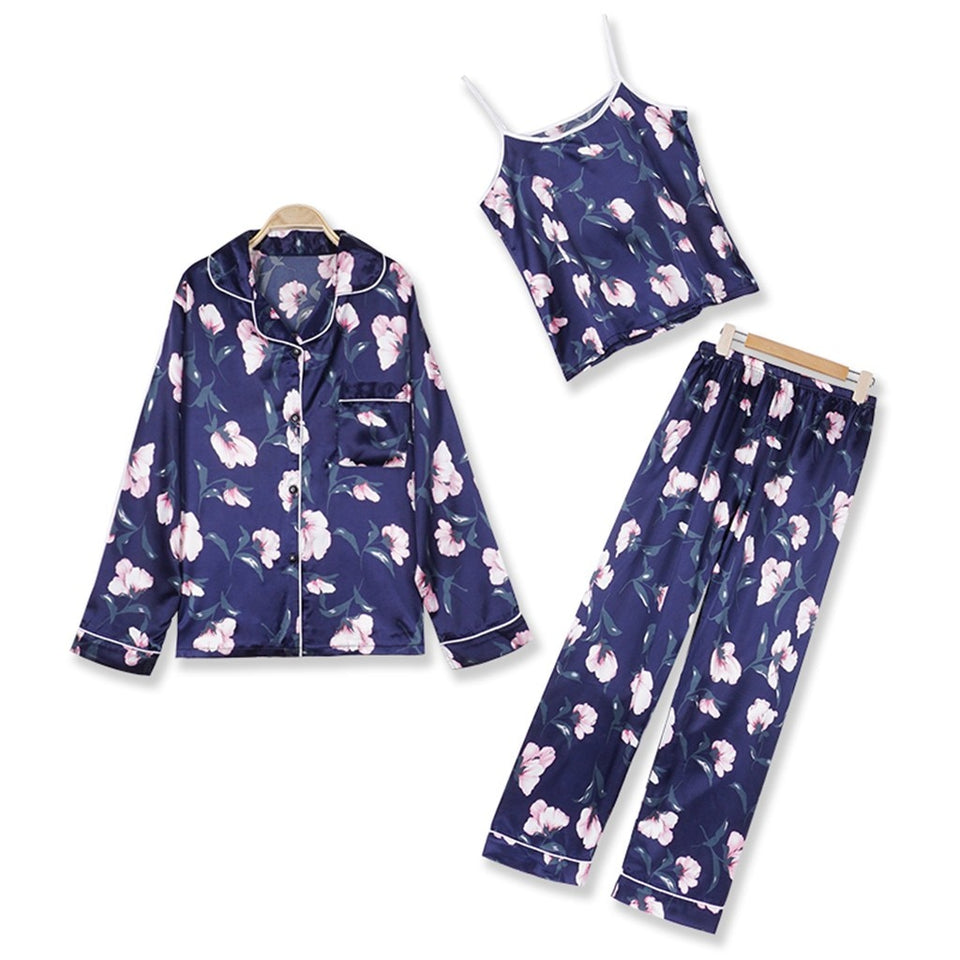7pcs Satin Floral print Pajamas Set