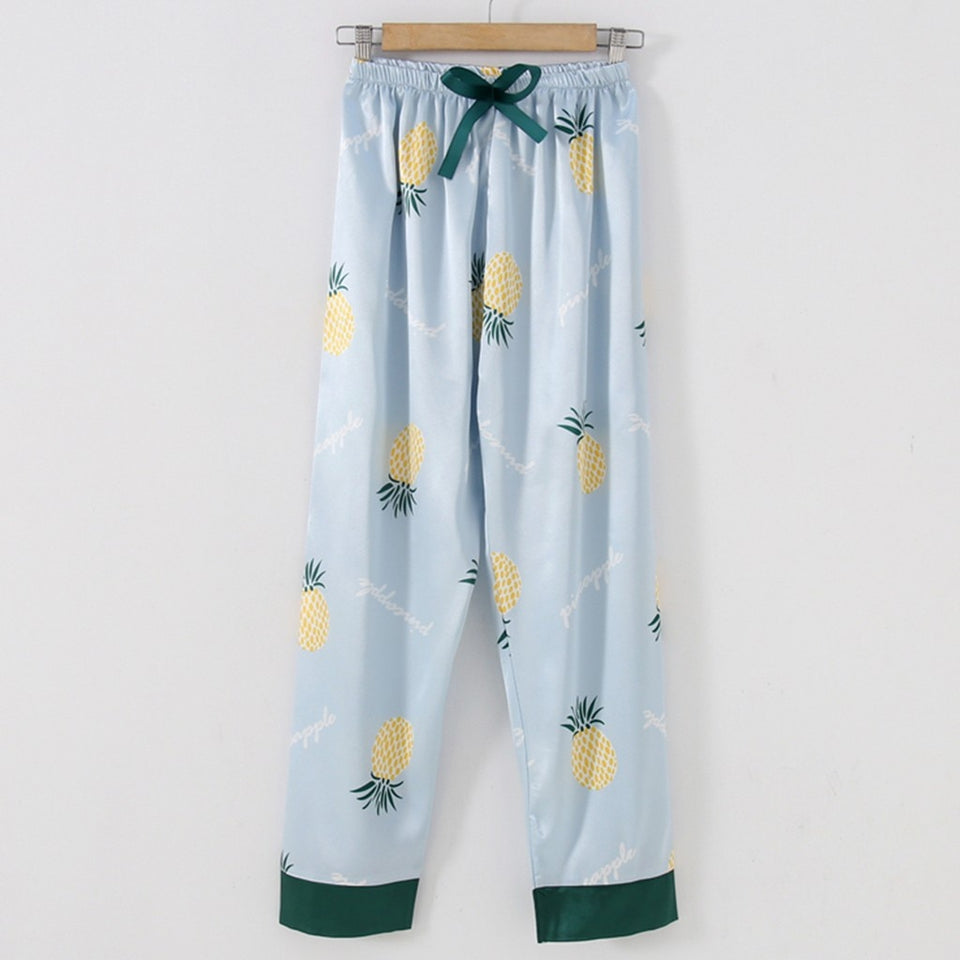 7pcs Satin Pineapple print Pajamas Set