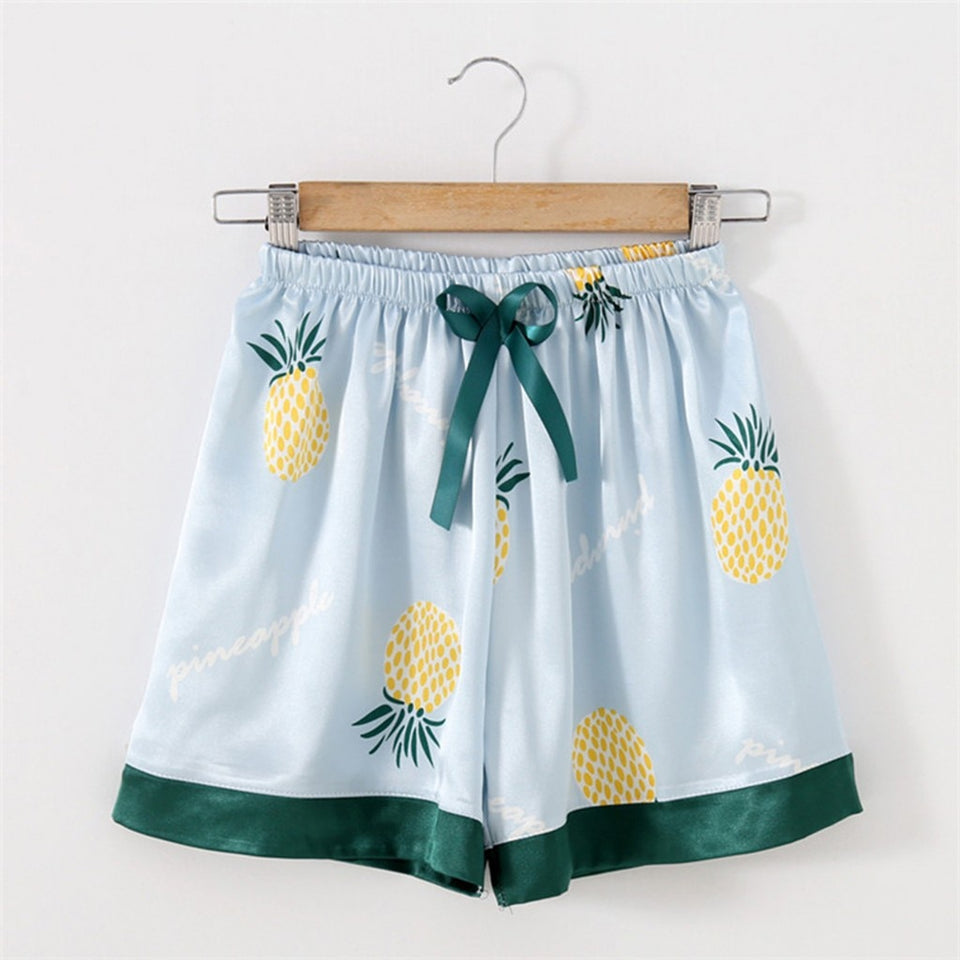 7pcs Satin Pineapple print Pajamas Set