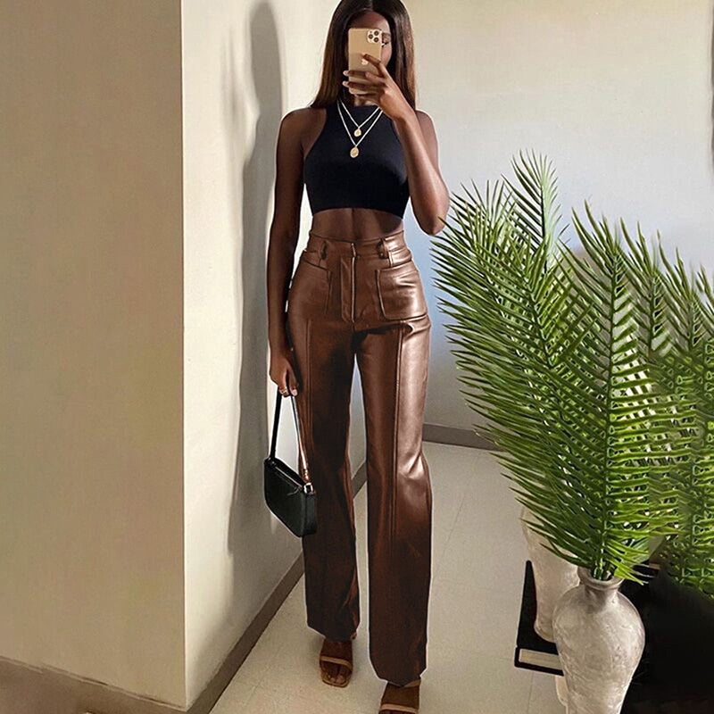 Faux Leather Straight Pants