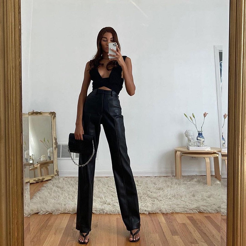 Faux Leather Straight Pants