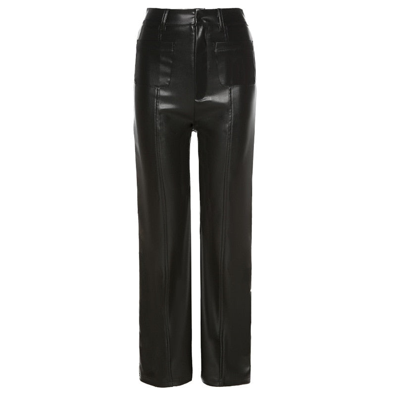 Faux Leather Straight Pants