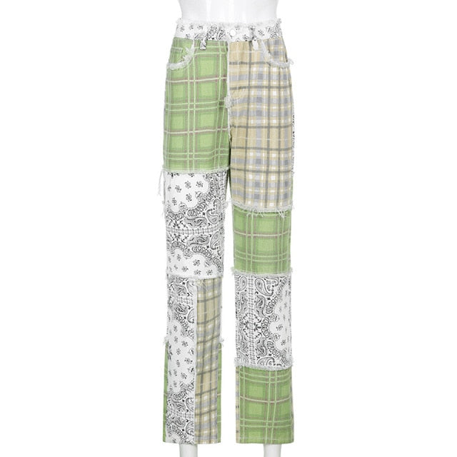 Checkered Print Skinny High Waist Denim