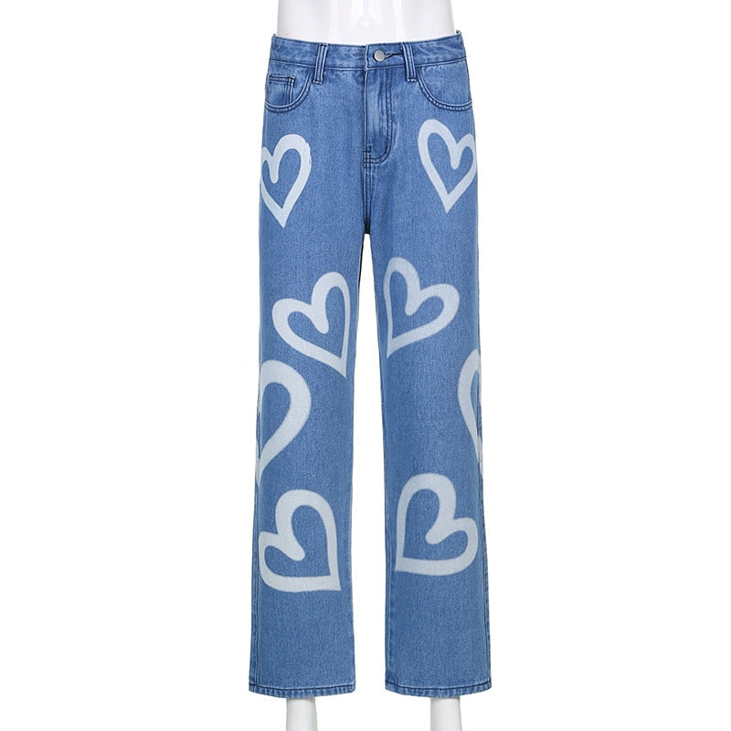 High Waist Heart Straight Jeans