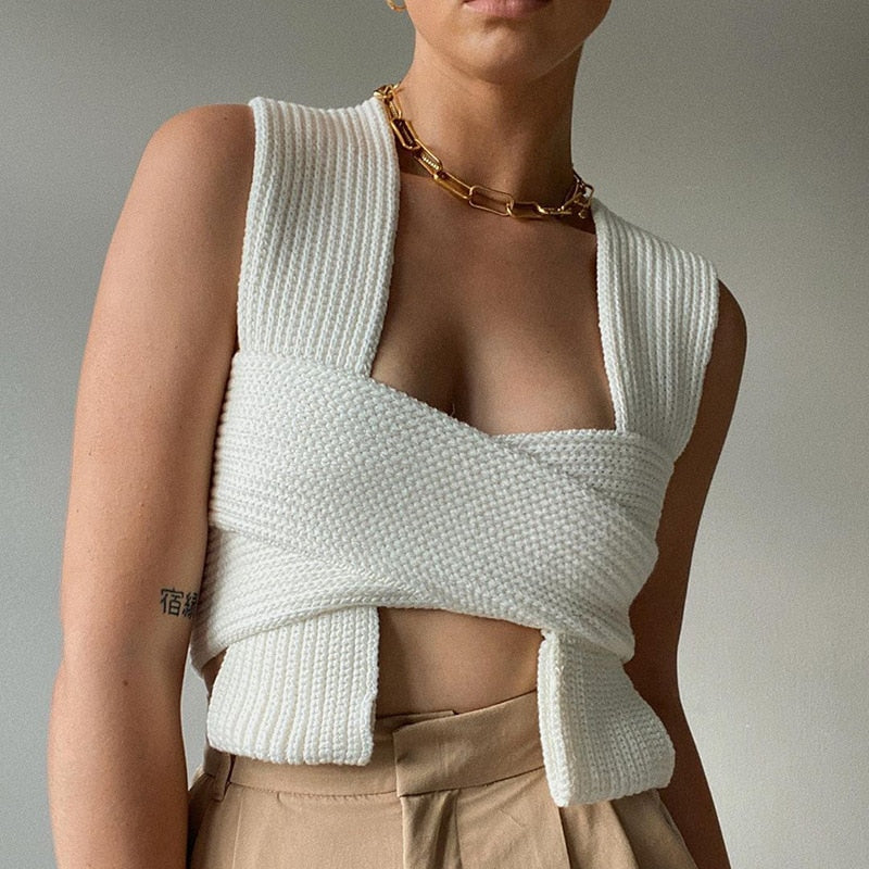 Multi Wrap Knitted Bandage crop top