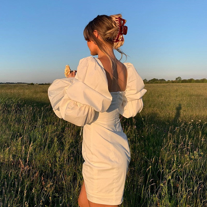 Flare Long Sleeve Backless Dress