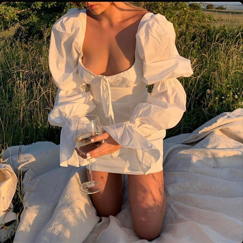 Flare Long Sleeve Backless Dress