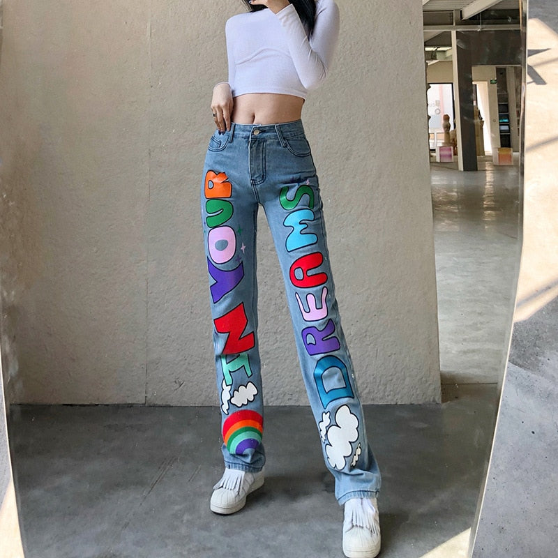 High Waist Wide Leg Punk  Demin