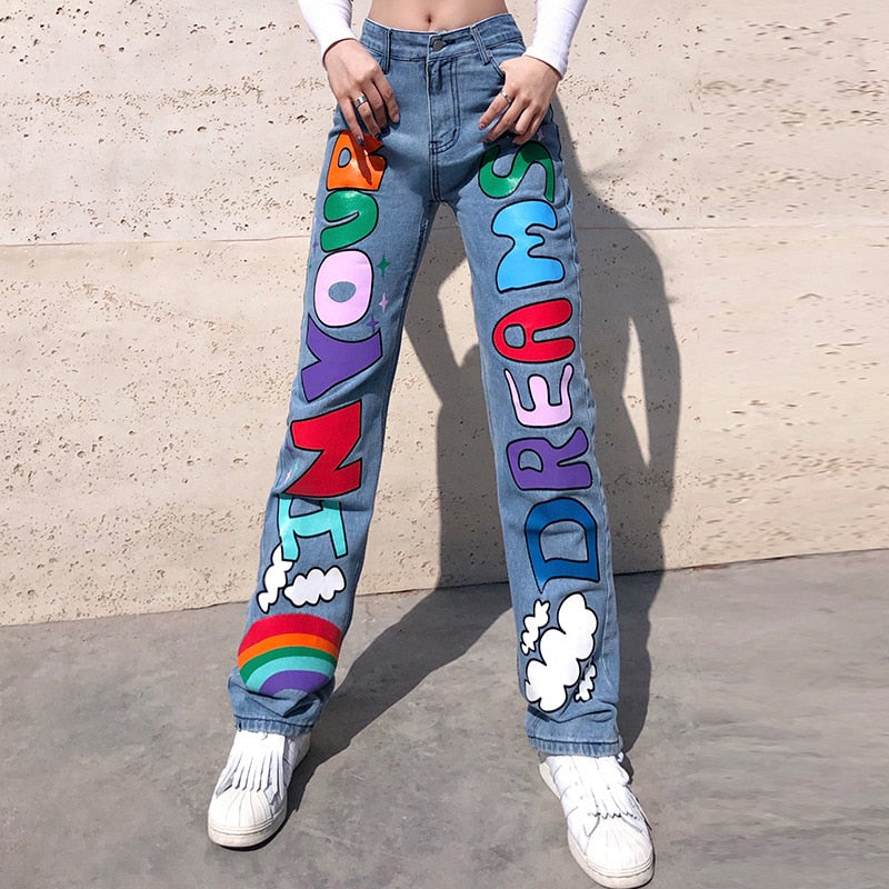 High Waist Wide Leg Punk  Demin