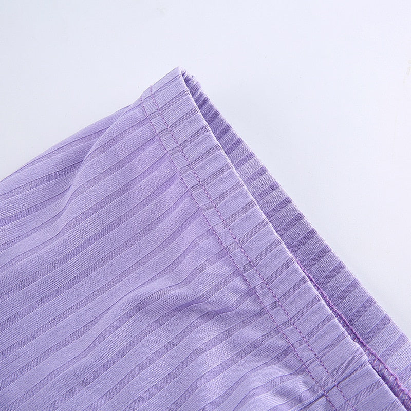 Abode Mauve Purple Ribbed Knit Flare Pants