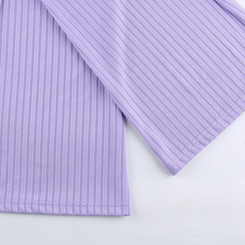 Vintage High Waisted Flare Pants  (Purple Ribbed Knit)
