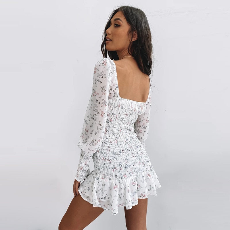 Women Pleated Ruffles Chiffon Dress