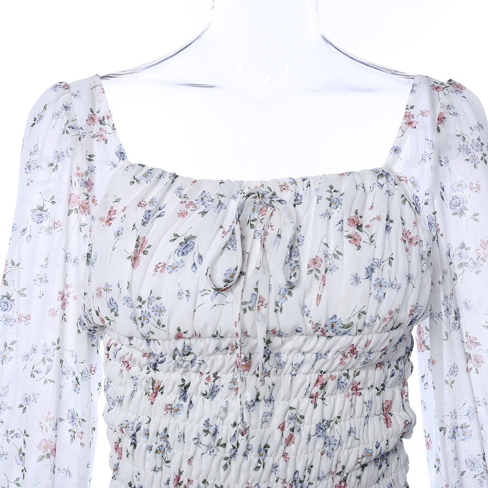 Women Pleated Ruffles Chiffon Dress
