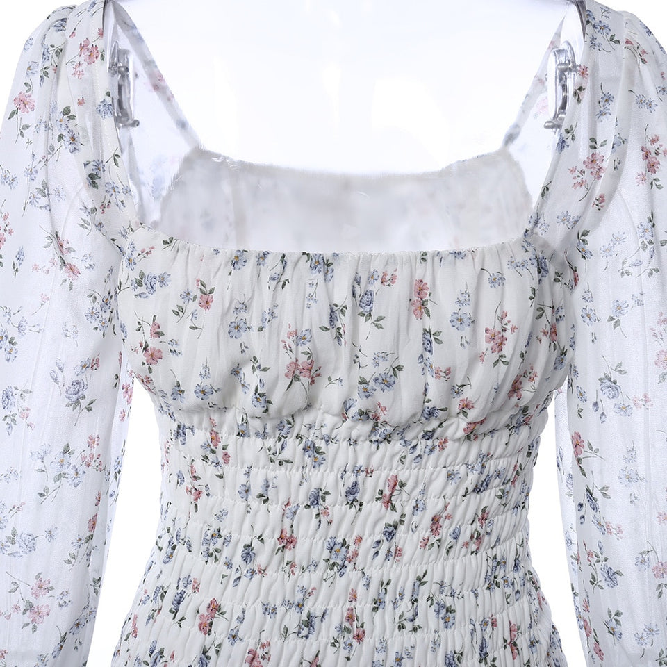 Women Pleated Ruffles Chiffon Dress