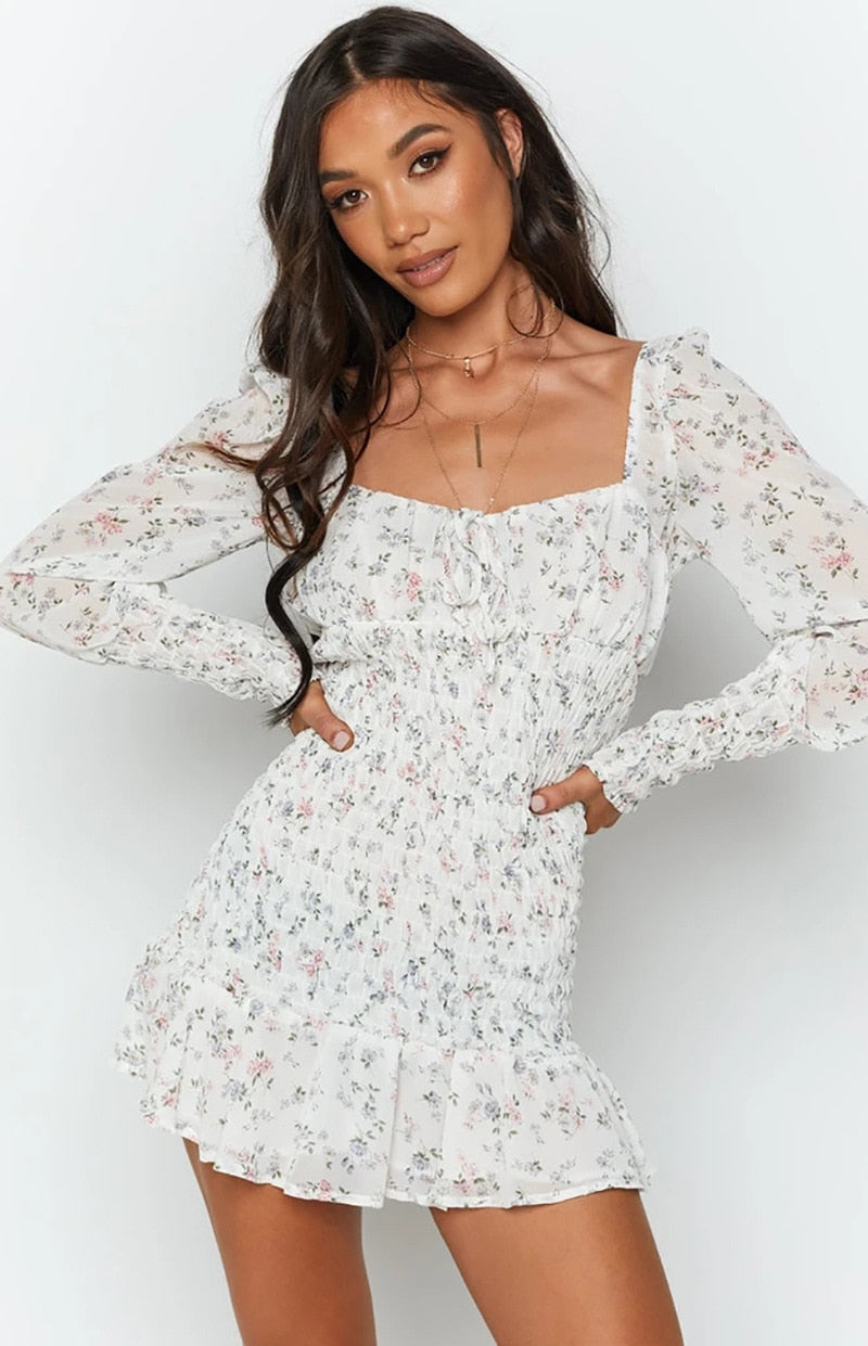 Women Pleated Ruffles Chiffon Dress