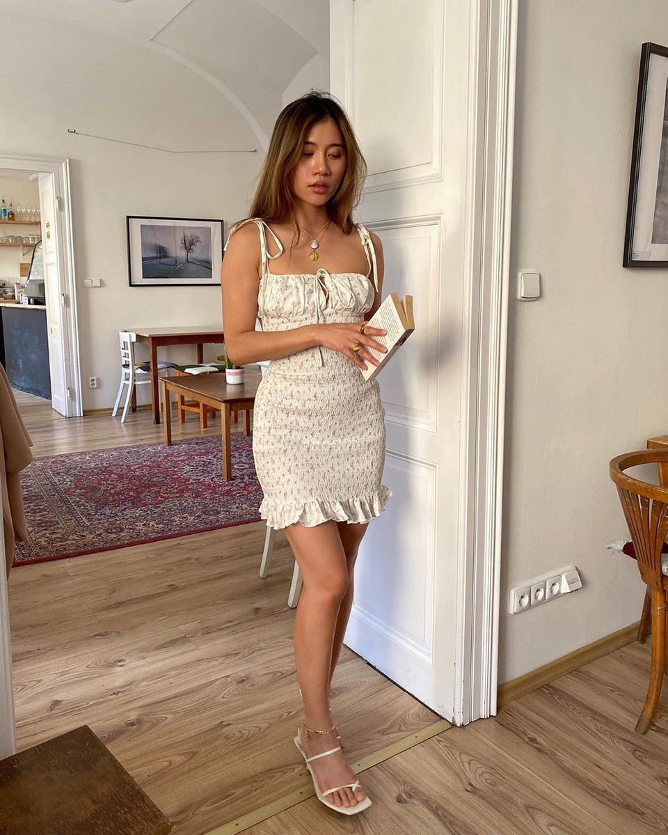 Spaghetti Straps Pleated Ruffles Dress