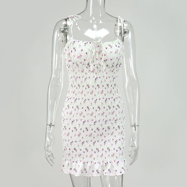 Spaghetti Straps Pleated Ruffles Dress