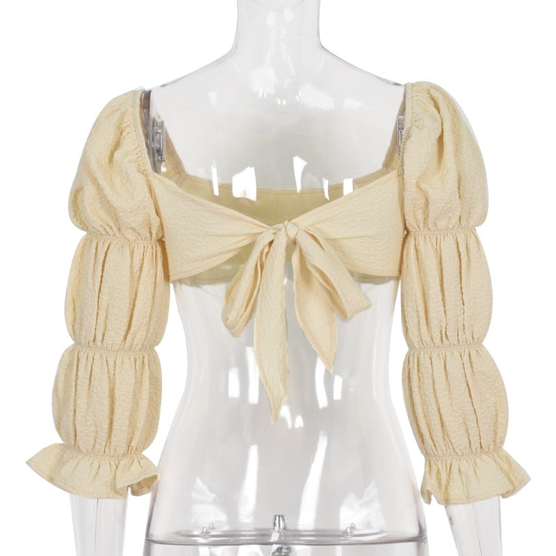 Backless Summer Wave Lantern Sleeve Blouse