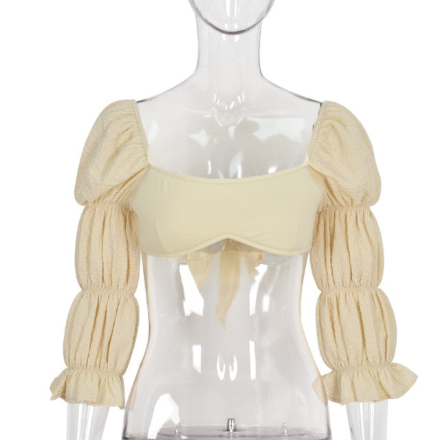 Backless Summer Wave Lantern Sleeve Blouse
