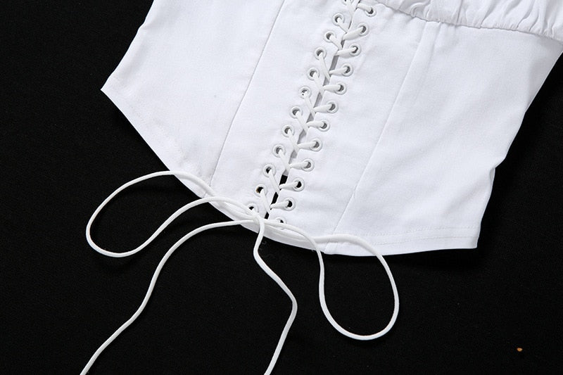 Off Shoulder Lace Up Blouse