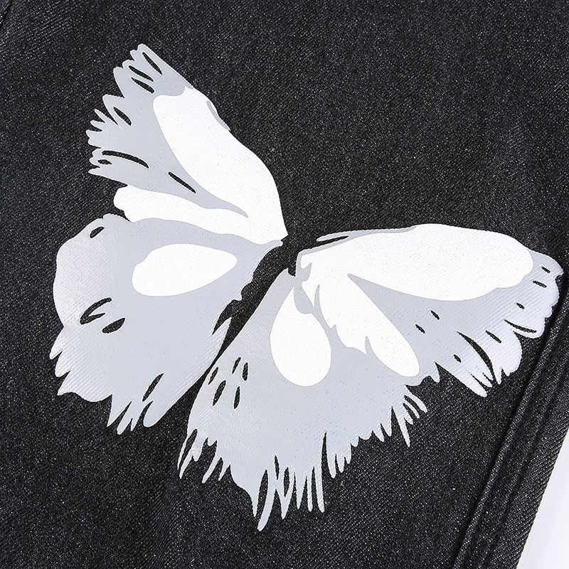 Butterfly Printed High Waist Jeans
