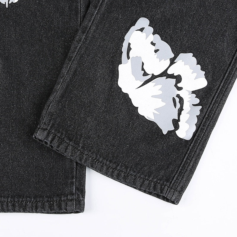 Butterfly Printed High Waist Jeans