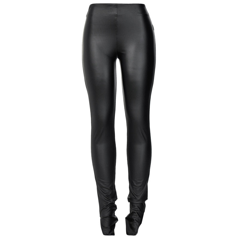 Faux PU Leather Women Side Split Pants