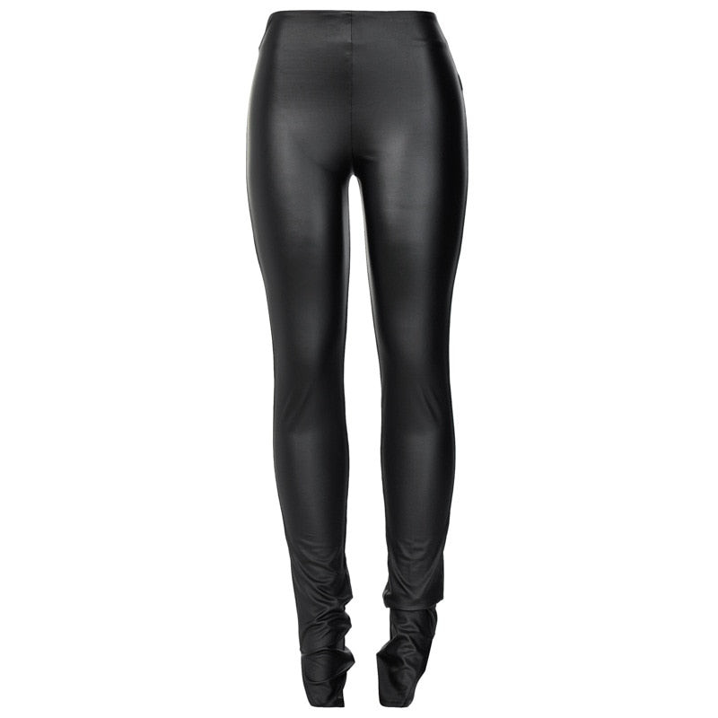 Faux PU Leather Women Side Split Pants