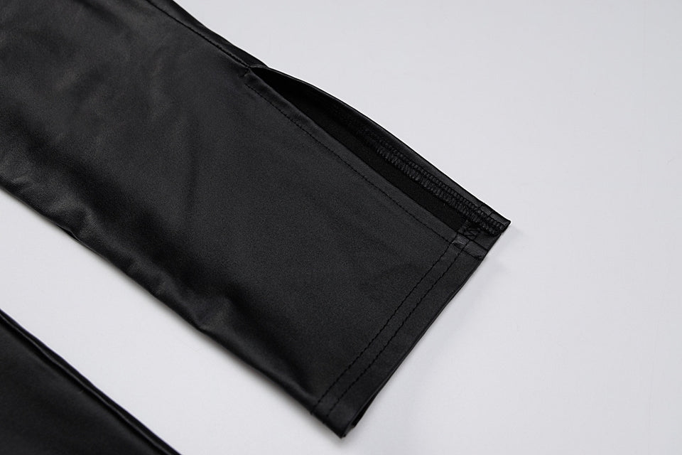 Faux PU Leather Women Side Split Pants
