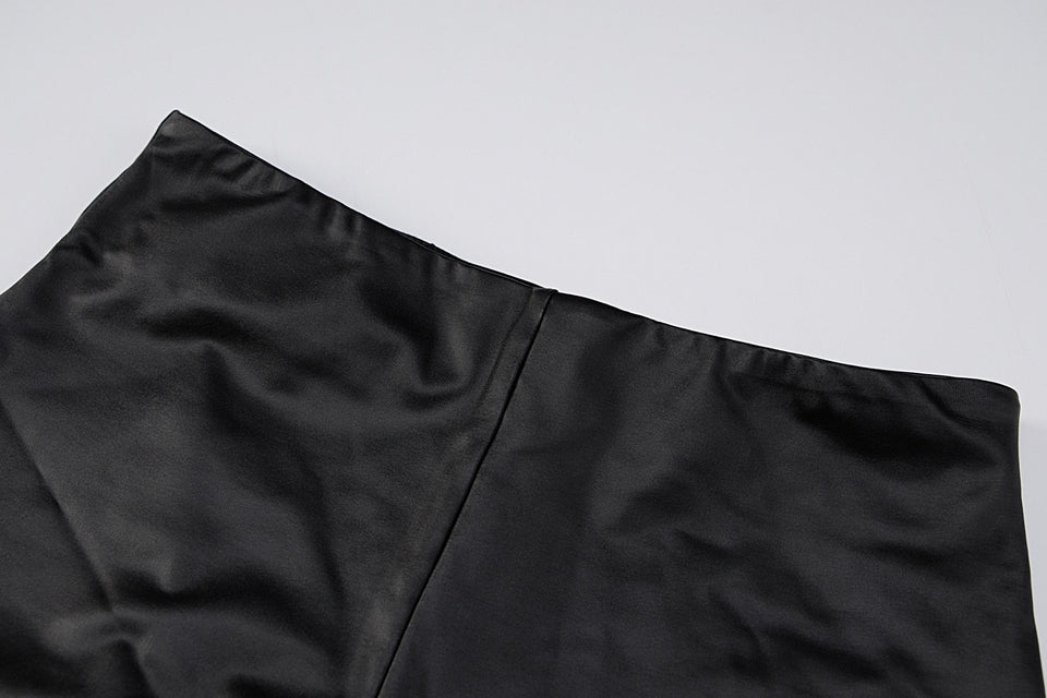Faux PU Leather Women Side Split Pants