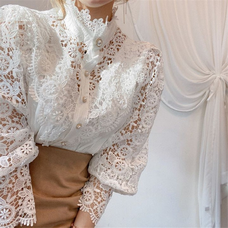 Floral lace turtleneck Blouse