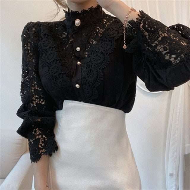 Floral lace turtleneck Blouse