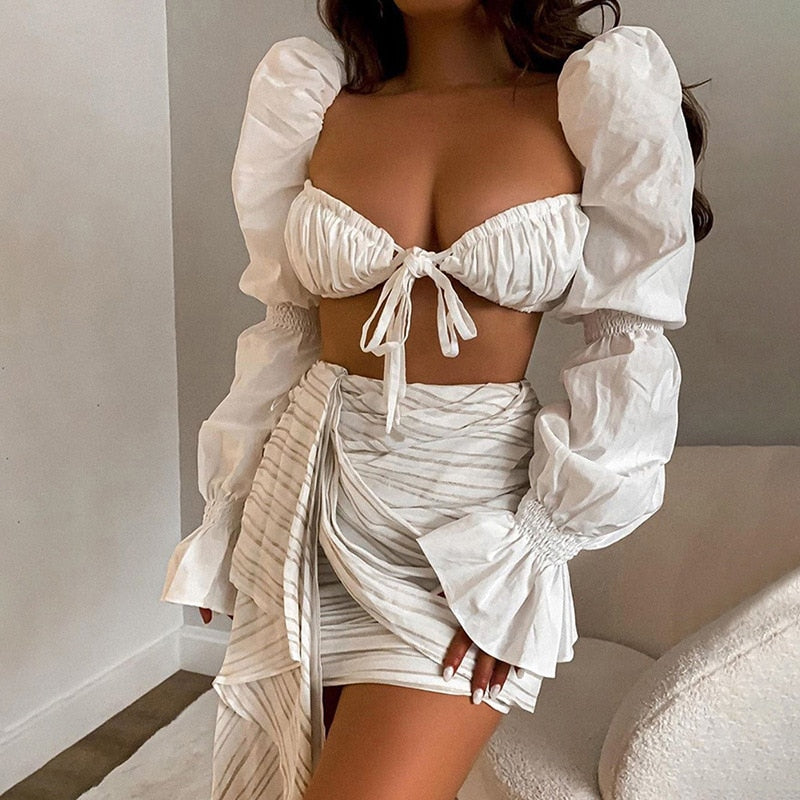Shirred White Puff Sleeve Top