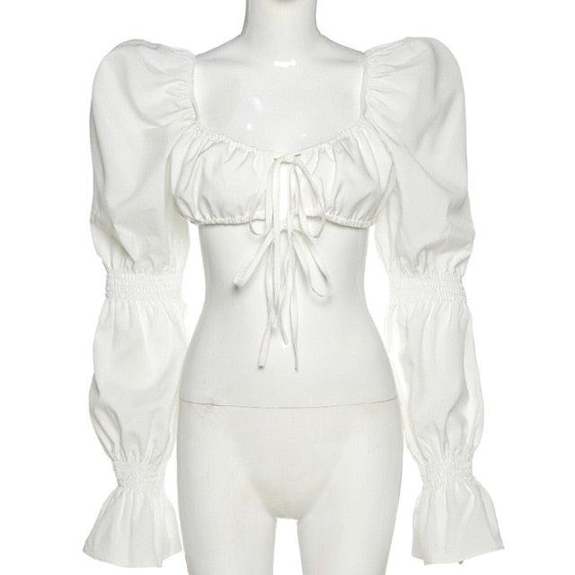 Shirred White Puff Sleeve Top
