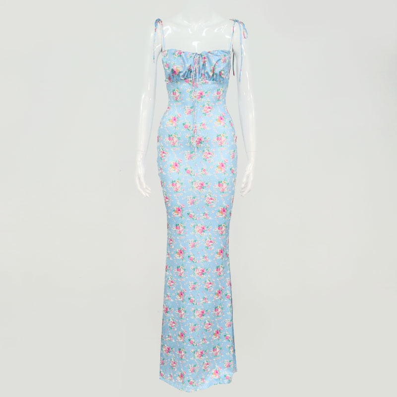 Sky Blue Boho Print Slit Romantic SunDress