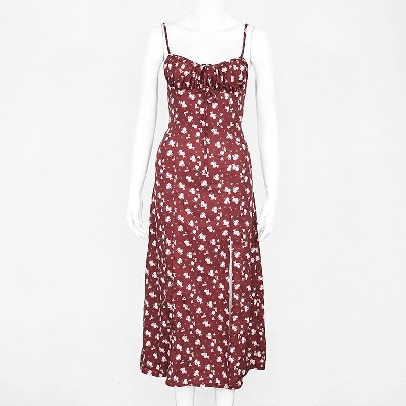 Brown Boho Print Slit Romantic SunDress