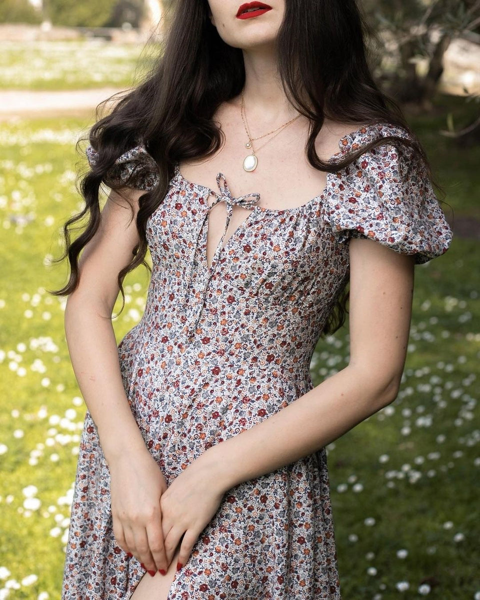 Grey Boho Print Slit Romantic SunDress