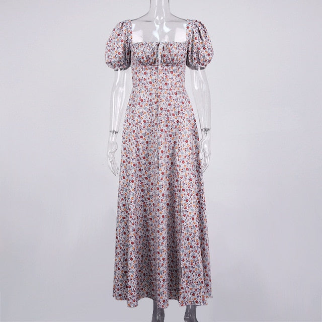 Grey Boho Print Slit Romantic SunDress