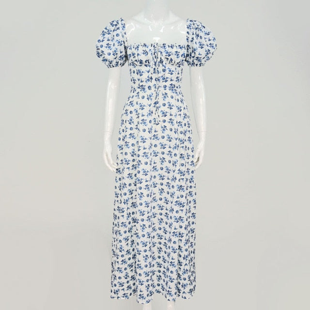 Blue Boho Print Slit Romantic SunDress