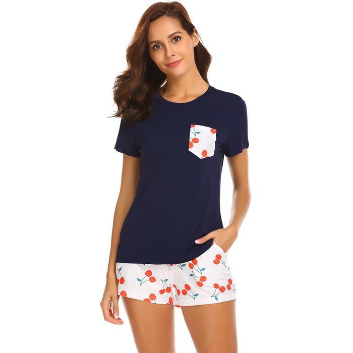 Patterned Pocket Pajama Shorts Set