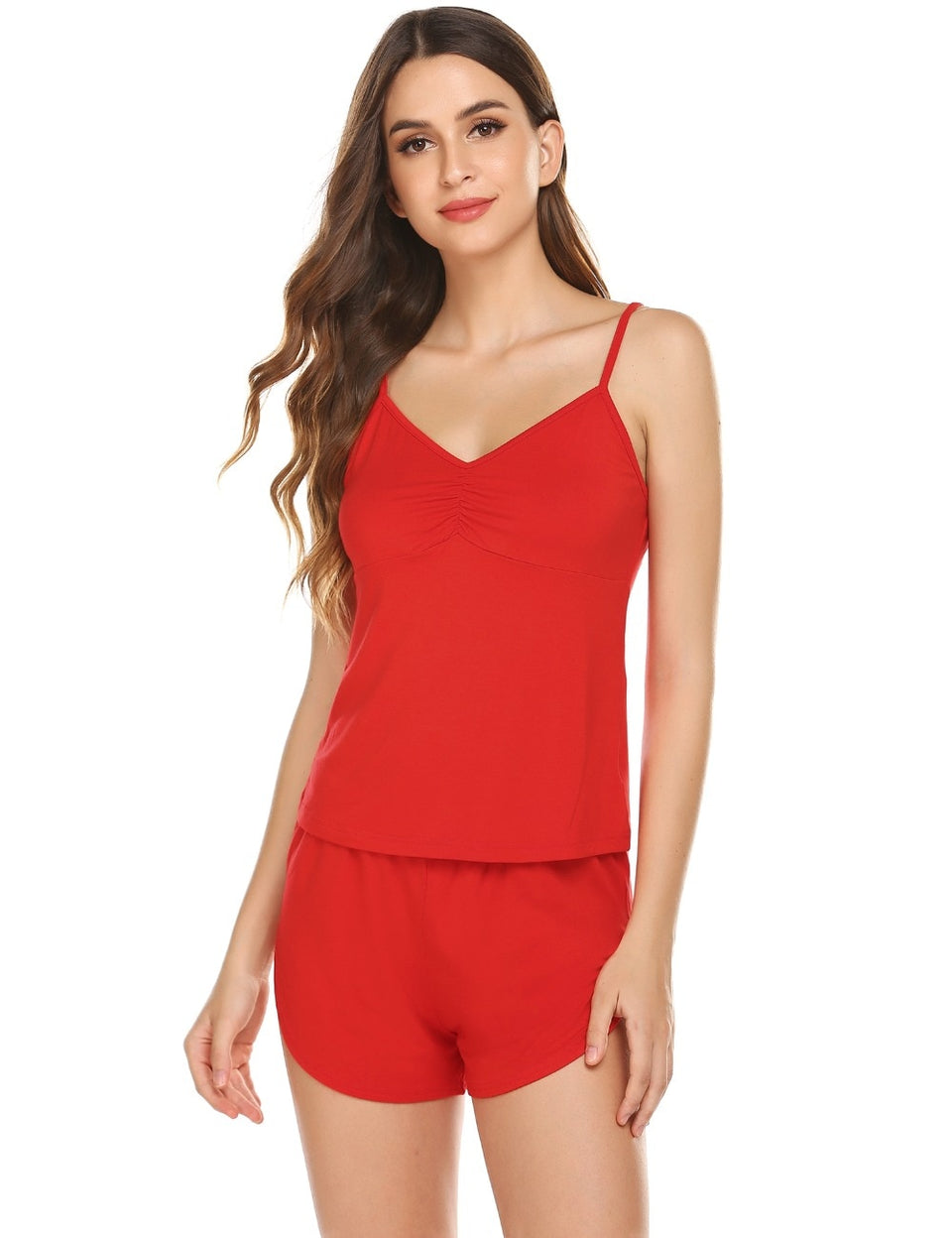 V-Neck Sleeveless Solid Camisole Set