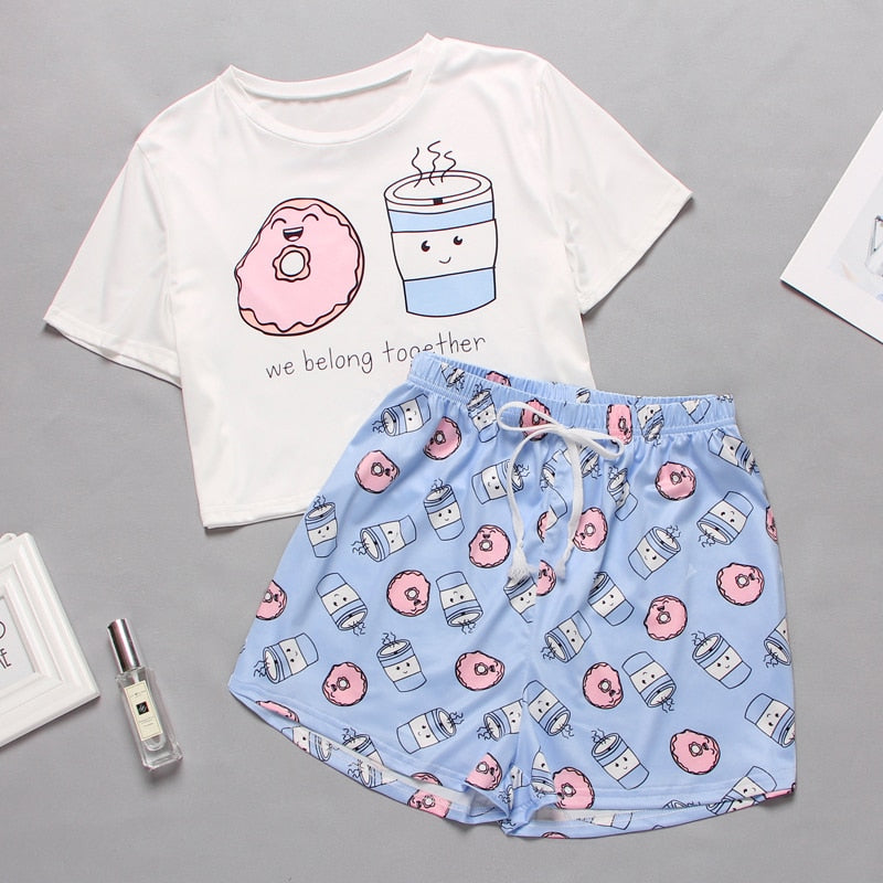 Cute Cartoon Print Short Set Pajamas