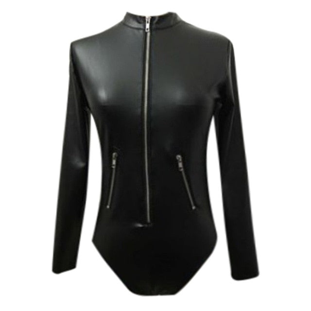 Leather  Zipper bodysuit