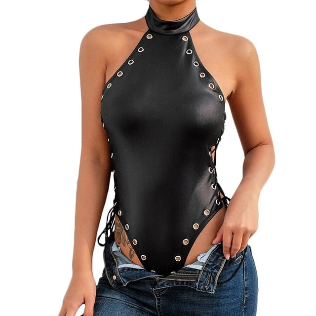 Patent Backless Leather Bodysuit