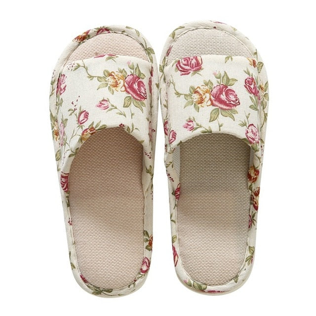 Hemp Floral Linen Slippers