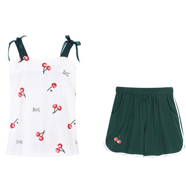 Green Cherry Pajama Set