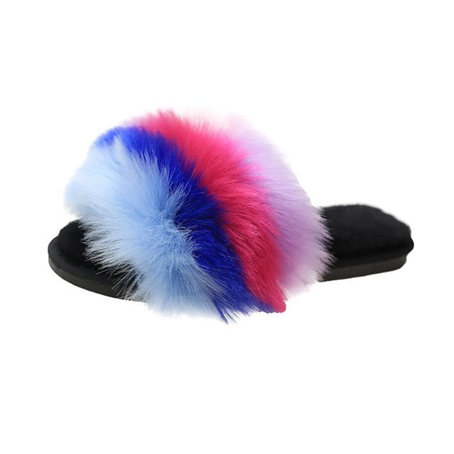 Fluffy Fur Colorful Slippers