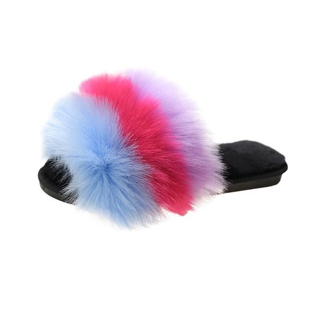 Fluffy Fur Colorful Slippers