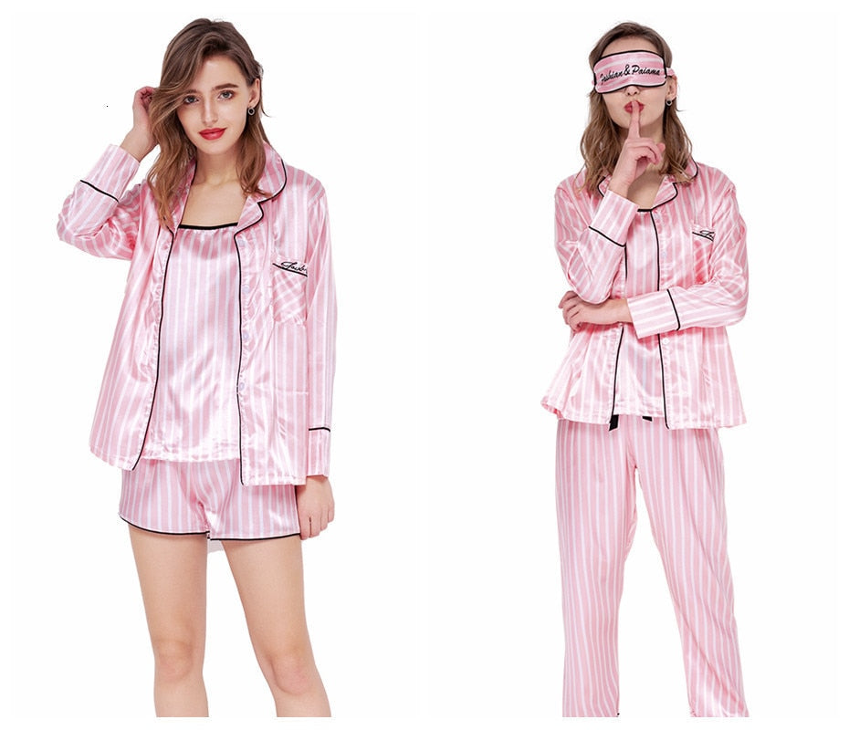 7 Pieces Pink Striped Pajama set