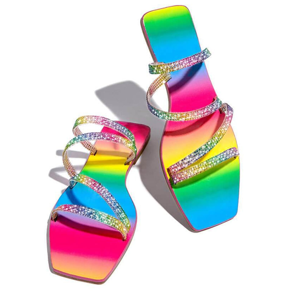 Rainbow Rhinestone Slippers